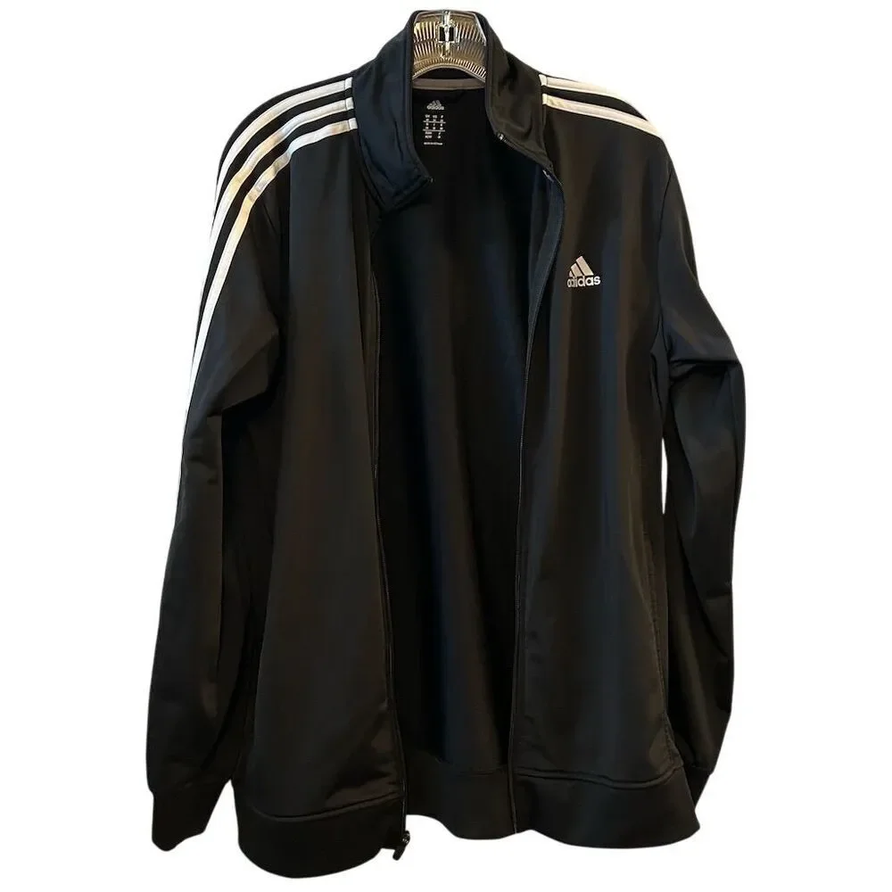 Adidas Men's Black‎ Varsity Track Jacket Size M 3-Stripes Casual Zip-Up